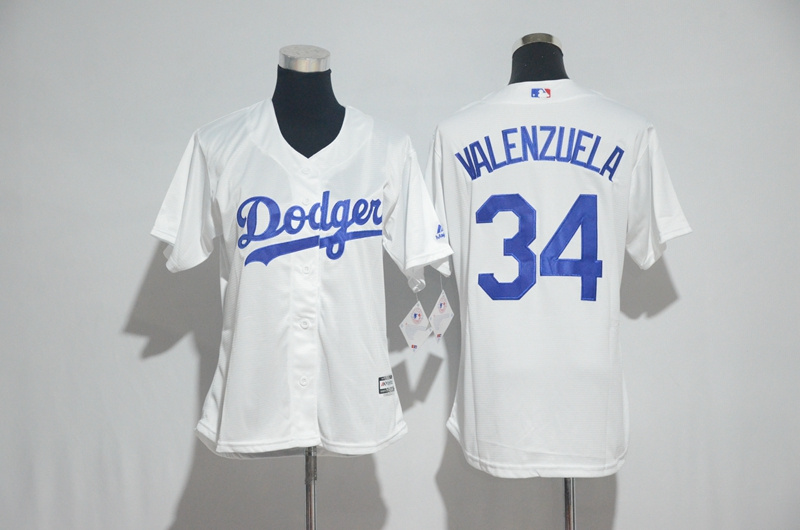 Womens 2017 MLB Los Angeles Dodgers #34 Valenzuela White Jerseys